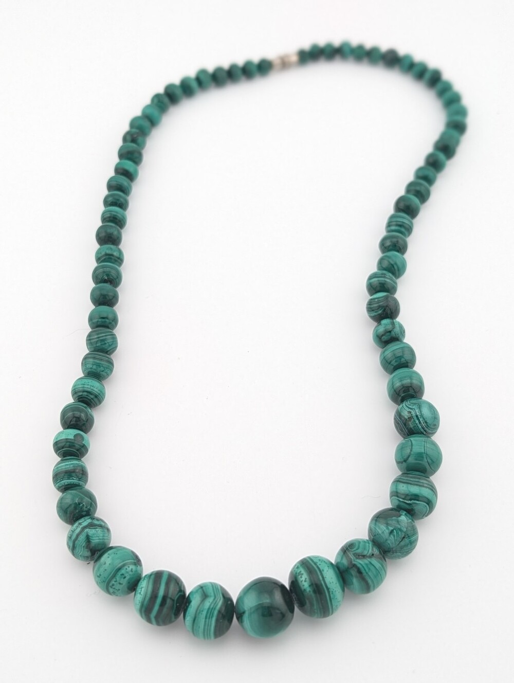 Vintage Genuine Malachite Graduated Bead Necklace